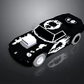 Stylish Black Toy Car With White Skull Flame Design And Reflective Wheels