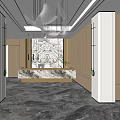 Modern Luxury Hotel Lobby Interior Design With Marble Reception Desk And Crystal Chandelier