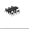 Modern Upholstered Dining Table Set With Wooden Leg Chairs And Rectangular Table Design 3d model