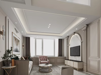 Modern Apartment Living Room Interior Design With Sofa Coffee Table TV Windows And Decorative Art 3d model