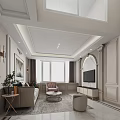 Modern Apartment Living Room Interior Design With Sofa Coffee Table TV Windows And Decorative Art