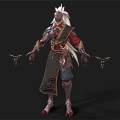Mythical Character With Creature Features Long White Hair Armored Outfit Red Accents 3d model
