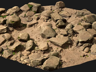 Rough Natural Stone And Wood Elements In Outdoor Landscaping Design 3d model