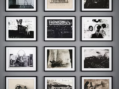 Photo Wall With Framed Black And White Artworks Arranged In Grid Layout 3d model