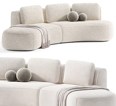 Cozy L Shaped Casual Sofa Set With Soft Fabric Plush Pillows And Throw Blanket 3d model