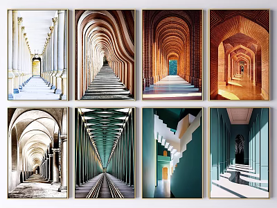 Architectural Landscape Paintings Featuring Arched Corridors Staircases And Symmetric Perspectives 3d model
