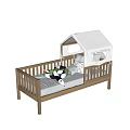 Cozy Wooden Kids Bed With House Shaped Canopy And Stuffed Toys Pillows