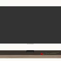 Wall Mounted TV on White Wall with Wooden Shelf Black Device and Red Rose