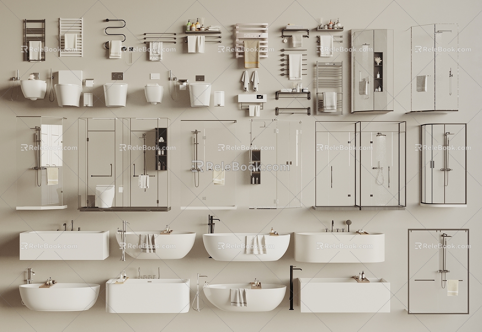 Shower Room Shower Room Bathtub Towel Rack Toilet Smart Toilet Toilets Toiletries 3d model