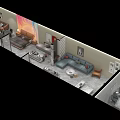 Modern Apartment Interior Layout With Multiple Rooms Sofa Bed Tables And Colorful Decor
