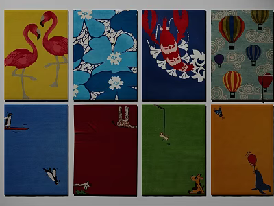 Colorful Square Rugs With Flamingo Floral Lobster Hot Air Balloon And Animal Patterns 3d model