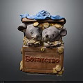 Adorable Two Mice Piggy Bank With Coins Blue Top Decoration And Bank Inscription