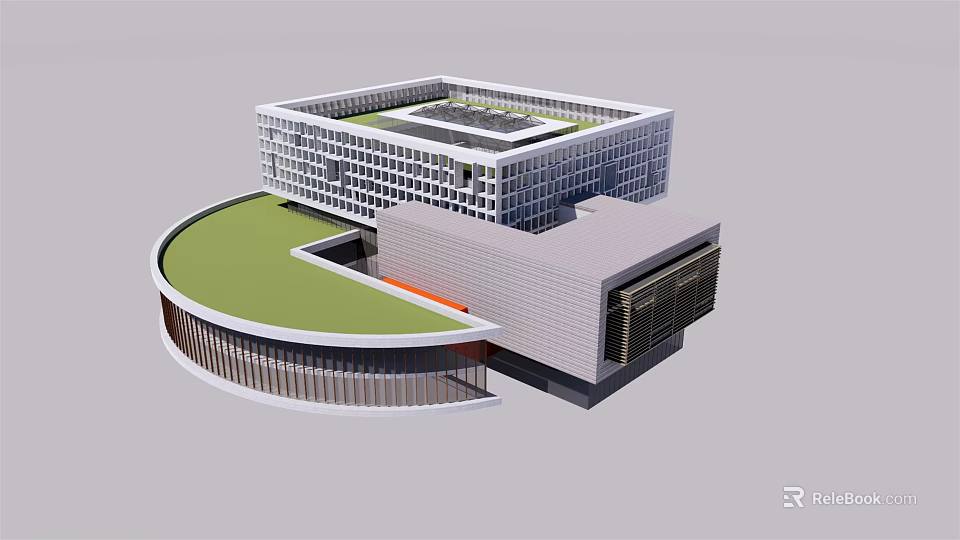 Modern Multi Story Building Design With Geometric Structure And Green Roof 3d model