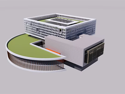 Modern Multi Story Building Design With Geometric Structure And Green Roof 3d model