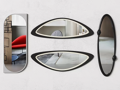 Modern Various Shaped Decorative Mirrors With Black Frames Reflecting Home Interior 3d model