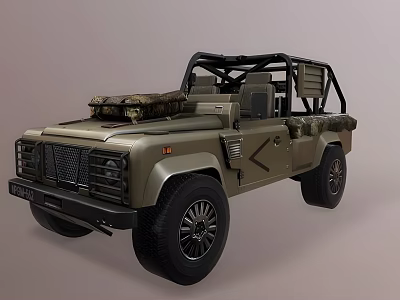 Military Green Functional Off Road Vehicle With Open Top Camouflage Details And Large Tires 3d model