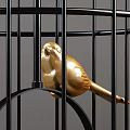 Decorative Ornament Set with Metal Birdcages Gold Black and Small Bird Decorations Modern Design