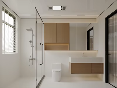 Cream wind toilet bathroom cabinet shower room 3d model