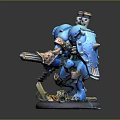 Blue Armored Robot Warrior Game Movie Character With Shield Chain Weapon And Yellow Base Details
