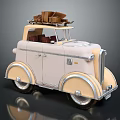Vintage Cream Car With Classic Design And Luggage On Roof