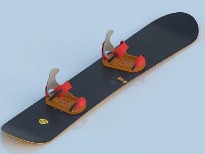 Black Snowboard With Red Bindings And Yellow Accents Ideal For Winter Sports Activities 3d model