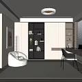 Modern Home Study Desk Bookcase Ornaments Vase Book Single Chair Stool Decorative Cabinet Computer 3d model