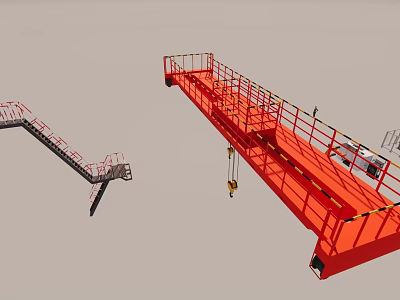 Red Industrial Crane With Safety Railings And Hoist For Heavy Lifting 3d model