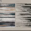 Modern Square Rug with Striped Design Blue White Yellow Gray Black Colors and Textured Details