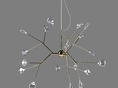 Modern Chandelier With Golden Metal Branches And Transparent Glass Bulbs 3d model
