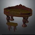 Elegant Semicircular Dark Red Furniture Table With Golden Accents Marble Top And Matching Stool