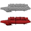 Light Colored Sectional Sofa With Cushions Throw Blanket And Black Legs Modern Design 3d model