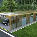 Modern Covered Carport With Glass Roof Parked Car And Surrounding Greenery