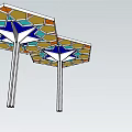 Pergola With Hexagonal Structure And Stained Glass Star Pattern In Blue Yellow 3d model