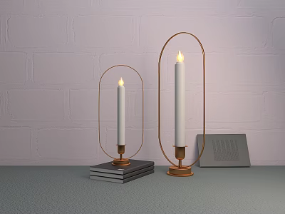 Modern Decorative Candle Lamps With Oval Metal Frame And White Lit Candles For Home Decor 3d model