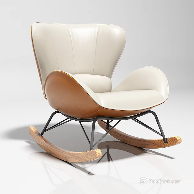 Leisure Sofa Set With Modern Design White Leather Brown Wooden Rocker Legs And Metal Frame 3d model 