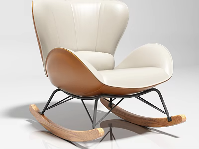 Leisure Sofa Set With Modern Design White Leather Brown Wooden Rocker Legs And Metal Frame 3d model