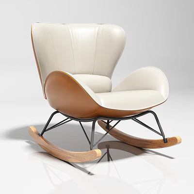 Leisure Sofa Set With Modern Design White Leather Brown Wooden Rocker Legs And Metal Frame 3d model