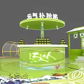 Green Themed Play Area Featuring Slide Round Pavilion Ramen Bowls And Cartoon Decorations