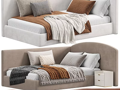Stylish Single Beds With Pillows Throws And Nightstand 3d model