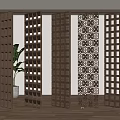 Decorative Wooden Room Dividers With Intricate Lattice Patterns And Green Plant