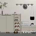 Modern Shoe Cabinet With Bench Cushion And Wall Hooks For Shoes Hat Bag And Plant