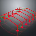 Building Frame Structure 3D Model With Red Support Pillars And Green Lines 3d model