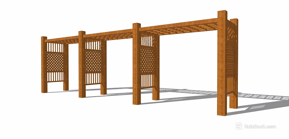 Wooden Pergola With Lattice Side Panels And Support Columns Design 3d model 