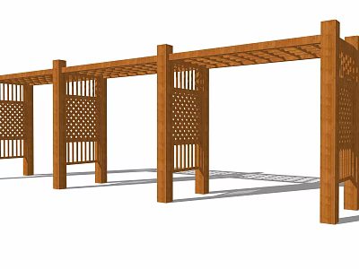 Wooden Pergola With Lattice Side Panels And Support Columns Design 3d model
