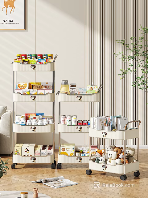 Practical Multi Tier Rolling Storage Rack for Modern Interior Organizing Canned Goods Snacks and Books 3d model 