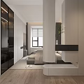 Modern Bedroom Interior Design With Large Bed Gray Bedding And Floor To Ceiling Window
