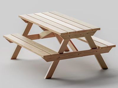 Light Wood Outdoor Picnic Table and Bench Set with Simple Design 3d model