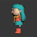 Cartoon Character Design With Blue Hair Black Hat Orange Scarf And Waving Hand