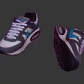 White and Gray Sneakers with Blue Accents on Upper and Textured Sole