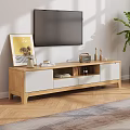 Modern Wooden TV Stand With Walnut Finish White Doors And Decorative Items